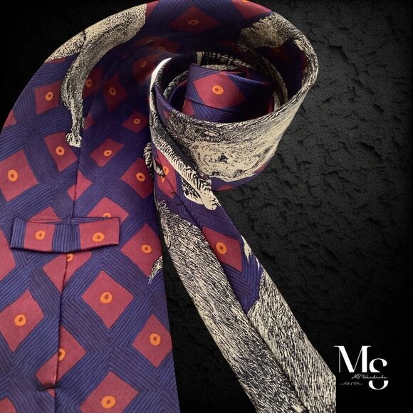 GIANFRANCO FERRE Blue & Gray Animal Print Silk Tie Made In Italy W:4" EX COND - Picture 6 of 6